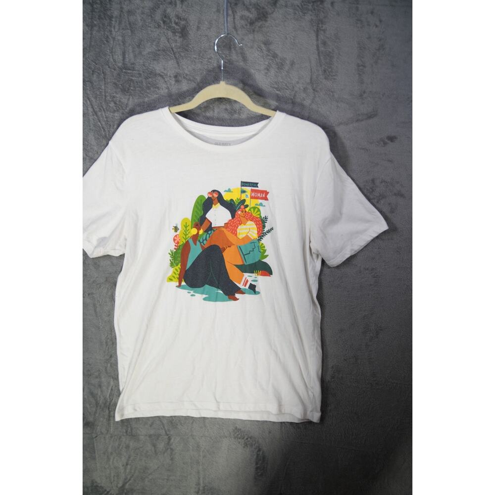 Old Navy Powerful Woman Graphic‎ Tee Size L White Short Sleeve Crewneck
